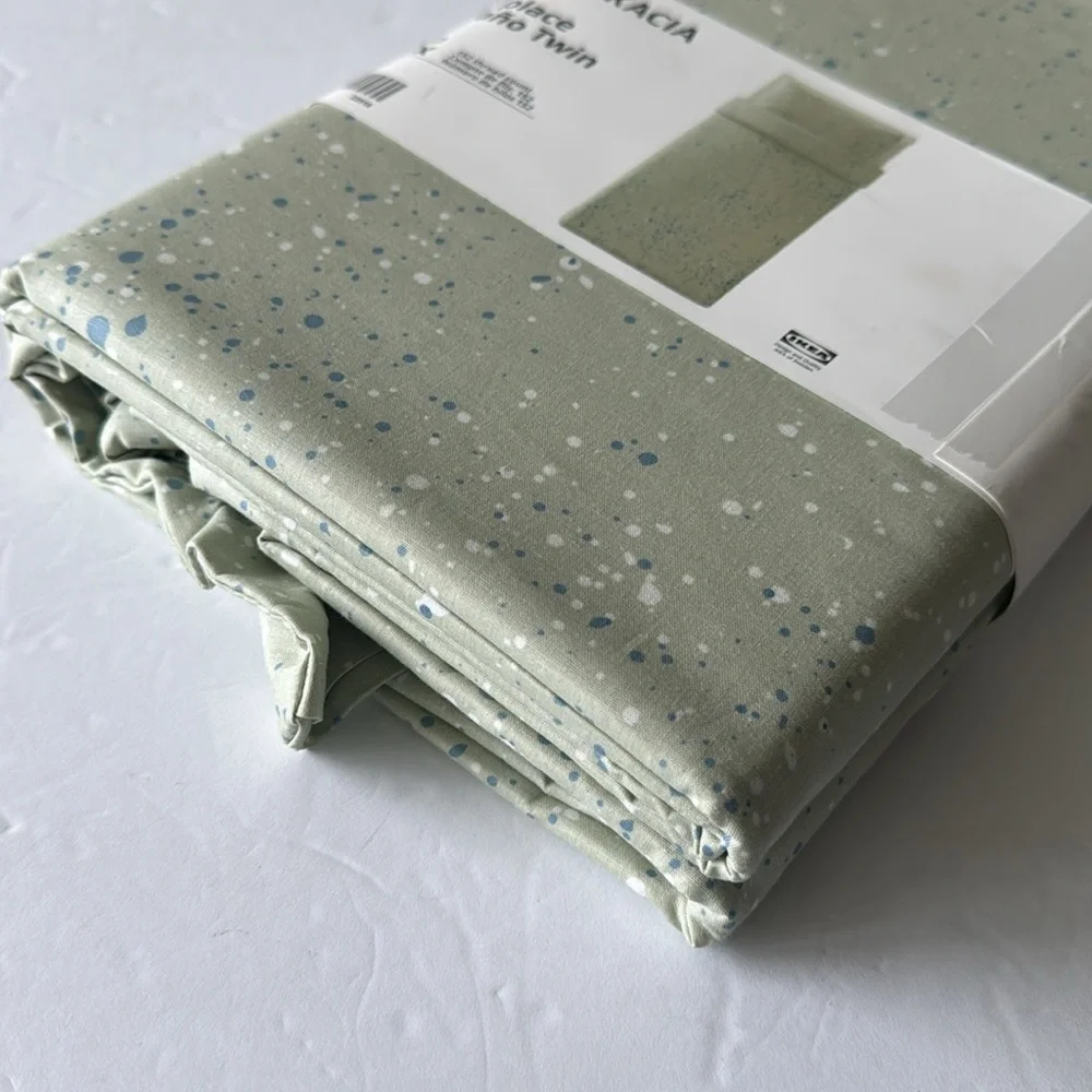 Ikea Silverkacia Twin Duvet Cover And 1 pillow case Dotted Green W Blue & White